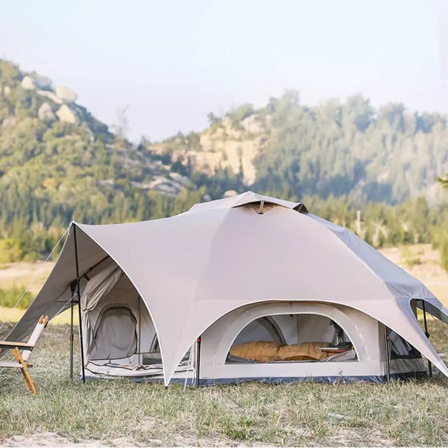 duzy-namiot-kempingowy-284exk.jpg 6 osobowy rodzinny namiot kempingowy z panoramicznym widokiem 360° Luksusowy dwuwarstwowy duży namiot płócienny Glamping na wakacje, wędrówki i imprezy Namiot 4 sezonowy : Amazon.pl: Sport i turystyka - obrazek 1