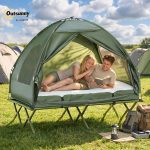 Outsunny podwyższone łóżko kempingowe i namiot, łóżko polowe, namiot kopułowy z materacem nadmuchiwanym, w tym pompka, tafta, zielony, 193 x 136 x 178 cm : Amazon.pl: Sport i turystyka