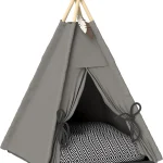 PawHut Tipi Namiot dla zwierząt, łóżko w formie namiotu tipi dla kota, namiot dla kota z poduszką, łóżko dla psa do spania, łóżko dla kota, szary | BIANO