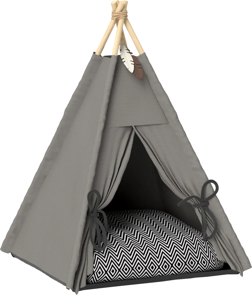 namiot-do-spania-426bwl.webp PawHut Tipi Namiot dla zwierząt, łóżko w formie namiotu tipi dla kota, namiot dla kota z poduszką, łóżko dla psa do spania, łóżko dla kota, szary | BIANO - obrazek 1