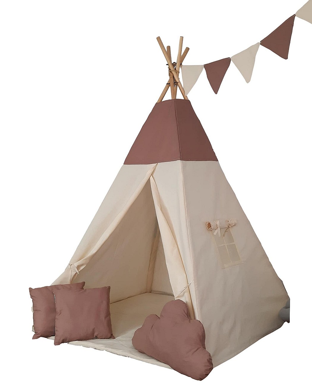 namiot-tipi-dla-chlopca-089ycx-1.jpg Namiot Tipi dla Dzieci Beżowe z kawowym różem - obrazek 1