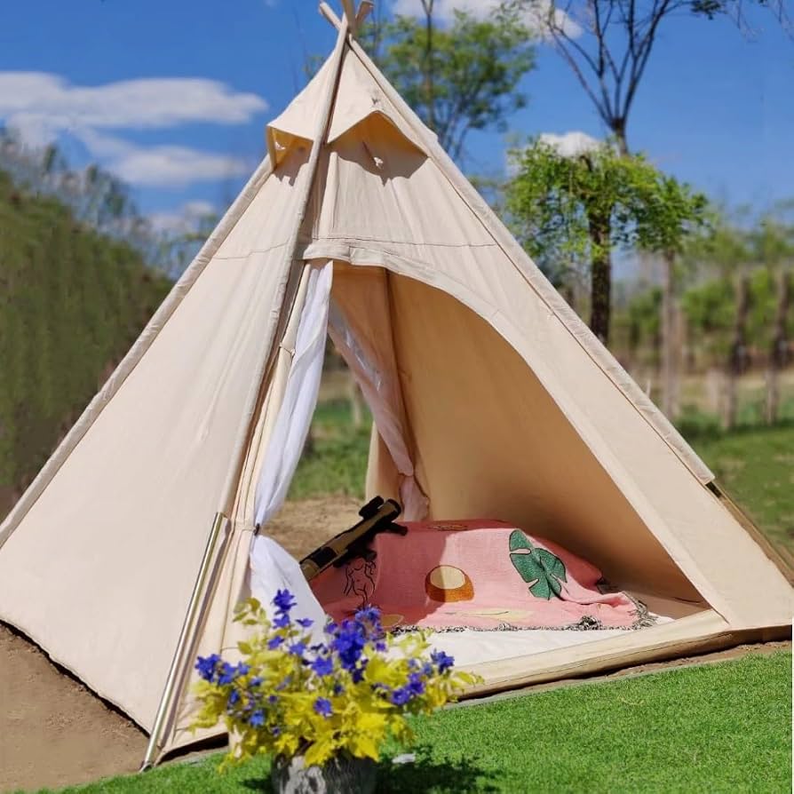 namiot-tipi-dla-doroslych-846duo.jpg Latourreg Namiot namiotowy 2m z płótna, namiot tipi z piramidą kempingową dla dorosłych, indiański tipi na 2~3 osoby : Amazon.pl: Sport i turystyka - obrazek 1