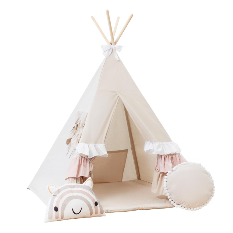 namiot-tipi-dla-dziecka-315hrg-1.jpg Namiot Tipi „Słodkie Falbanki" | Urocza Kryjówka dla Dzieci – Stabilny, Bezpieczny Zestaw - obrazek 1