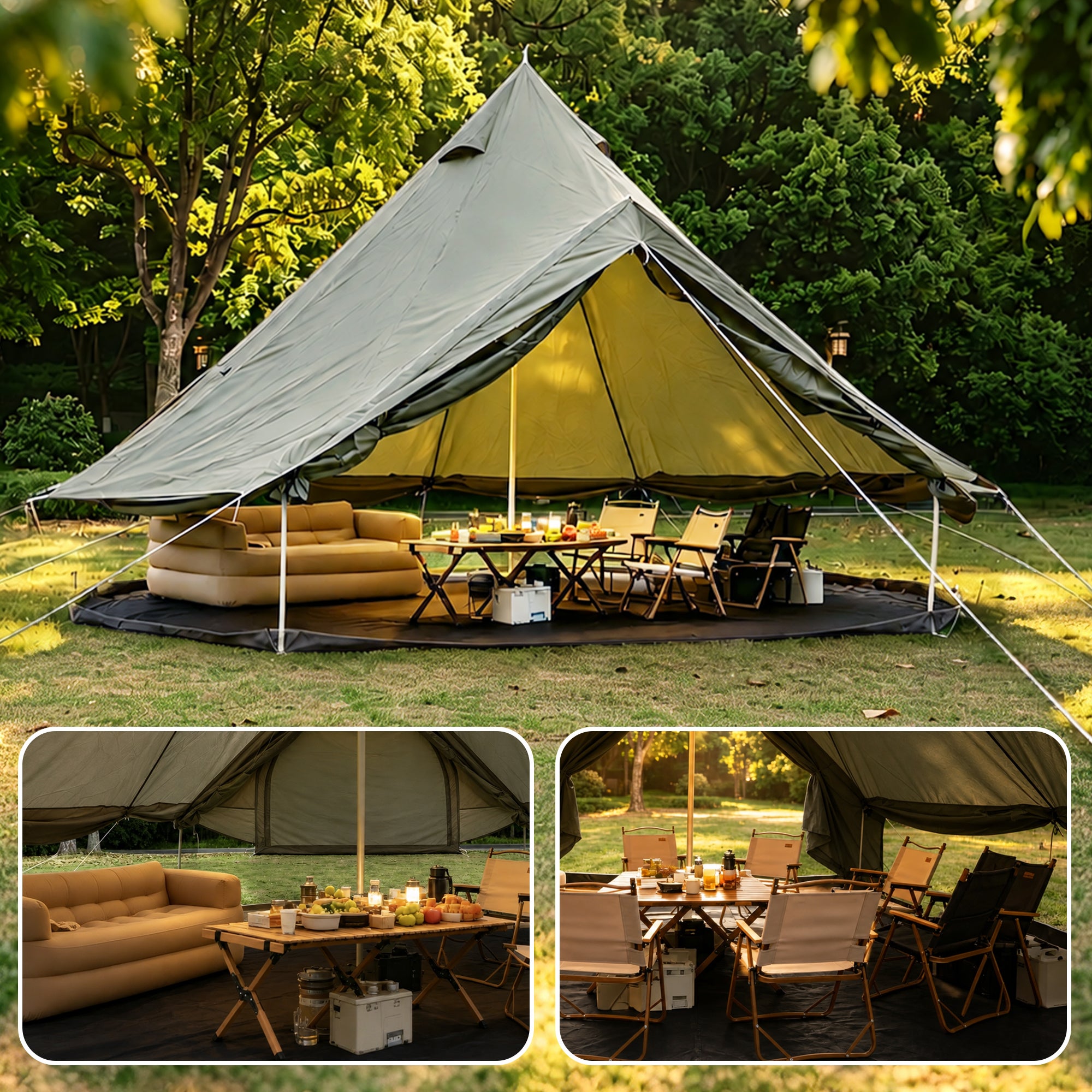 namioty-duze-064dbh.jpg Namiot Oxford Bell Namiot na rodzinne kempingi — przestronna jurta o powierzchni 3,1 m z podnośnikiem kuchenki, duże namioty Glamping dla 4–8 osób - obrazek 1