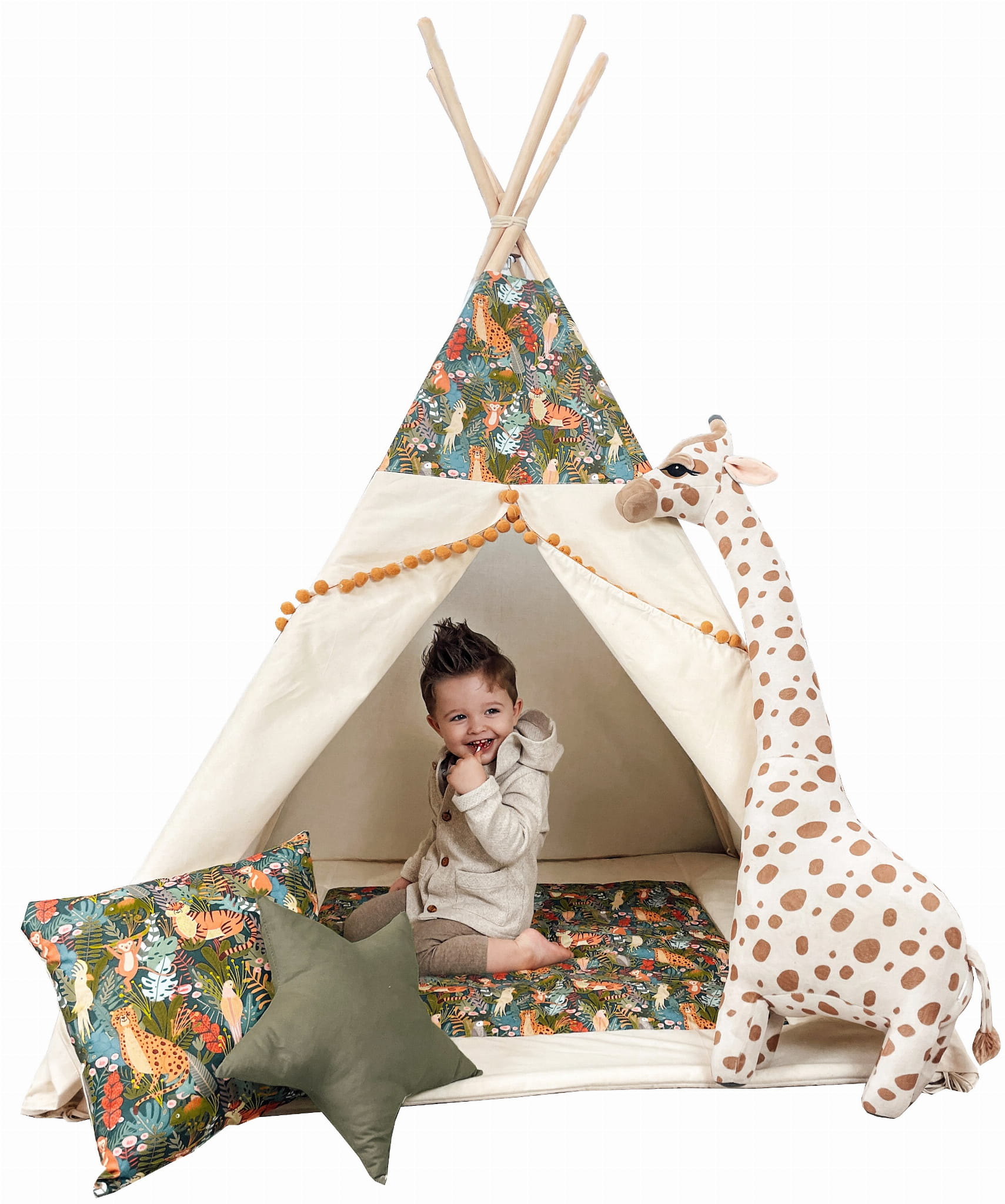 tipi-namiot-dla-dziewczynki-471myh-1.jpg Namiot Tipi Dżungla z okienkiem i matą - obrazek 1
